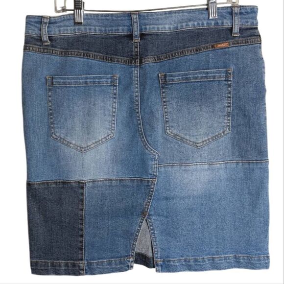 INC Stretch Denim Jean Patchwork Short Skirt Womens 10 - Picture 3 of 5
